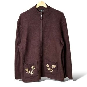 RINO ROSSI Vintage 100% Boiled Wool Cardigan Jacket Ribbed Sleeves Embroidery XL